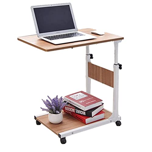 Mobiele laptop bureauwagen met bijzettafel bovenbed nachtkastje rollende standaard kantelbare wielen in hoogte verstelbare lade voor slaapbank (kleur: zwart) (natuurlijk)