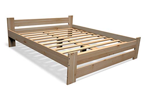 Best For You Massief houten bed, tweepersoonsbed, futonbed, massief hout, naturel, seniorenbed, verhoogd bed van 100% natuurlijk hout met hoofdeinde en lattenbodem, vele maten (140x200cm)