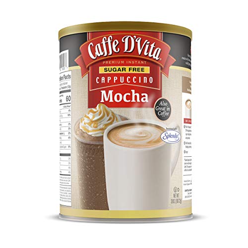 Caffe D’Vita Sugar Free Mocha Cappuccino Mix - Sugar Free Mocha Mix, Gluten Free, No Cholesterol, No Hydrogenated Oils, No Trans Fat, 99% Caffeine Free, Sugar Free Mocha Powder - 2 Lb Can