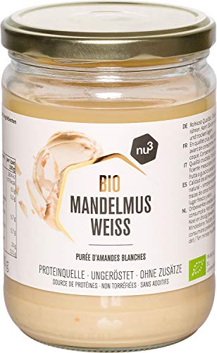 nu3 Biologische Amandelmoes Wit 500 g in een potje - gemaakt van 100% gepelde amandelen - beste onbewerkt voedsel kwaliteit uit Spanje - veganistisch & zonder toevoegingen