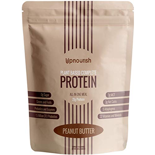 Vegan Meal Replacement Shake – Peanut Butter Superfood Plant Based Protein Powder with Greens, Fruits, Vitamins, Probiotics; Low Carb, Keto, Sugar, Lactose, Gluten, Dairy Free Protein Powder, 15 Servings