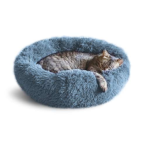 Whiskers & Friends Calming Cat Bed, Kitten Bed, Kitty Bed, Cat Beds for Indoor Cats, Extra Small Dog Bed, Cute Fluffy Round Donut Cat Beds & Furniture, Anti Anxiety Pet Bed - Up to 15 Lbs - Washable
