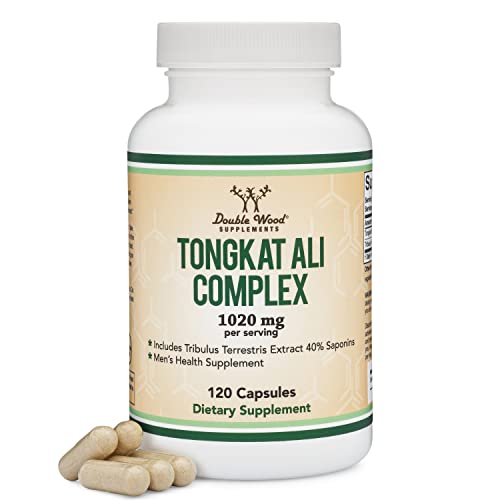 Tongkat Ali Extract 200 to 1 (Longjack) Eurycoma Longifolia, 1020mg per Serving, 120 Capsules - Testosterone and Men's Health Support, with 20mg Tribulus Terrestris by Double Wood Supplements