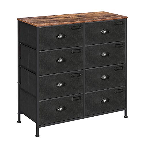 SONGMICS LVT24H Commode, kast, met 8 laden, industrieel design, metalen frame, oppervlak met houtnerf, voor kinderkamer, slaapkamer, hal, vintage bruin-zwart
