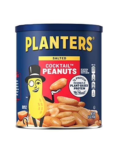 PLANTERS Salted Cocktail Peanuts, 16 oz. Resealable Jar - Cholesterol Free Heart Healthy Snack - A Good Source of Essential Nutrients - Premium Quality Peanuts - Kosher 