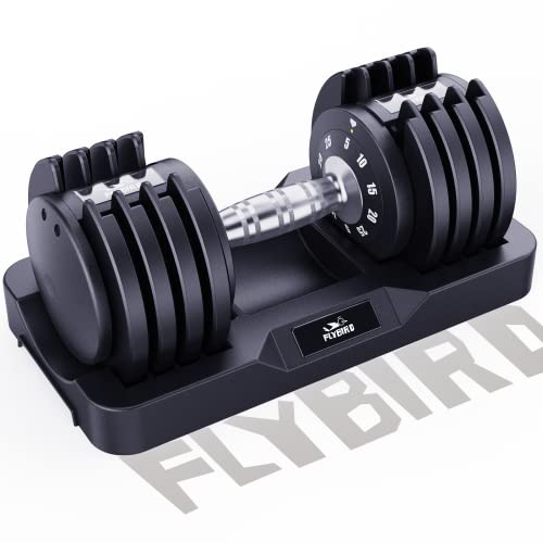 FLYBIRD Adjustable Dumbbell,25 lb Single Dumbbell for Men and Women with Anti-Slip Metal Handle,Fast Adjust Weight by Turning Handle,Black Dumbbell with Tray Suitable for Full Body Workout Fitness