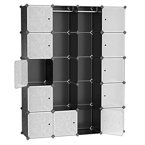 SONGMICS Garderobekast met 2 kledingstangen, modulaire combikast, ruimtebesparend insteeksysteem, 143 x 36 x 178 cm, zwart LPC30H