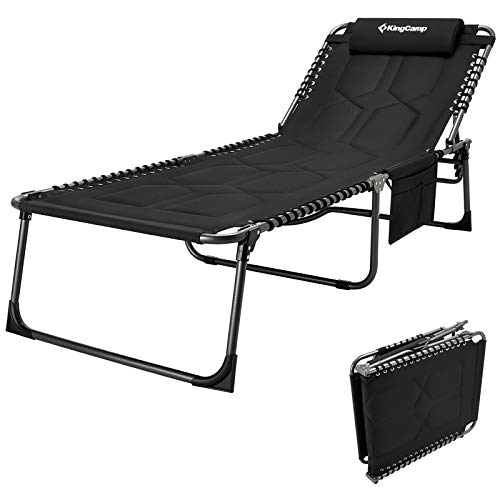 KingCamp Ligstoel Draagbare opvouwbare ligstoel Camping Bed fauteuil Tuinstoelen 4-positie verstelbare rugleuning met kussen, gewatteerd voor super comfort, belasting 150 kg voor terras tuin strand zwembad buiten