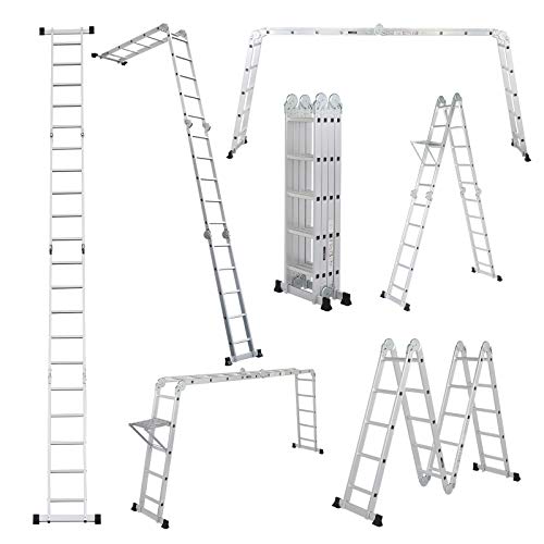 LUISLADDERS 18.5FT Folding Ladder Multi-Purpose Aluminium Extension 7 in 1 Step Heavy Duty Combination EN 131 Standard
