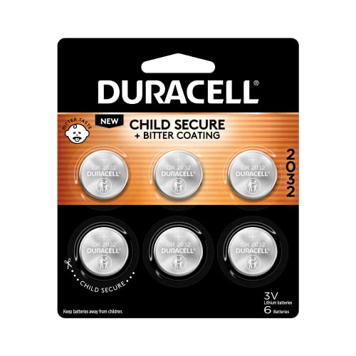Duracell CR2032 3V Lithium Battery, Bitter Coating Discourages Swallowing, Lithium Coin Battery for Key Fob, Car Remote, Glucose Monitor, CR Lithium 3 Volt Cell, 6 Count (Pack of 1)
