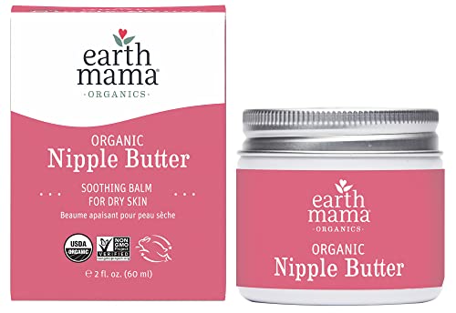 Organic Nipple Butter Breastfeeding Cream by Earth Mama | Lanolin-free, Safe for Nursing & Dry Skin, Non-GMO Project Verified, 2-Fluid Ounce (Packaging May Vary) 