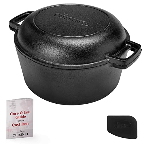 Cast Iron Double Dutch Oven - Pre-Seasoned 5-Quart Set – 2-in-1 Multi-Cooker: 5-Qt Deep Pot + 10