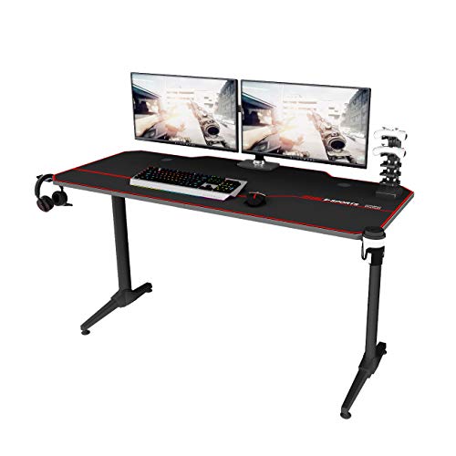sogesfurniture ST-Eagle-1400BKBH Gaming-bureau, computertafel, pc-tafel met grote muisonderlegger, bekerhouder, hoofdtelefoonhaak, 140 cm
