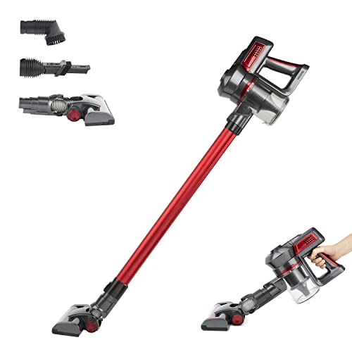 H.Koenig Draadloze Bezem Stofzuiger zonder zak UP600, 100W, PowerClean, 2 Vermogensstanden, Krachtig, Compact, Licht, Autonoom, Multifunctioneel voor Huis, Auto en Kantoor, Rood