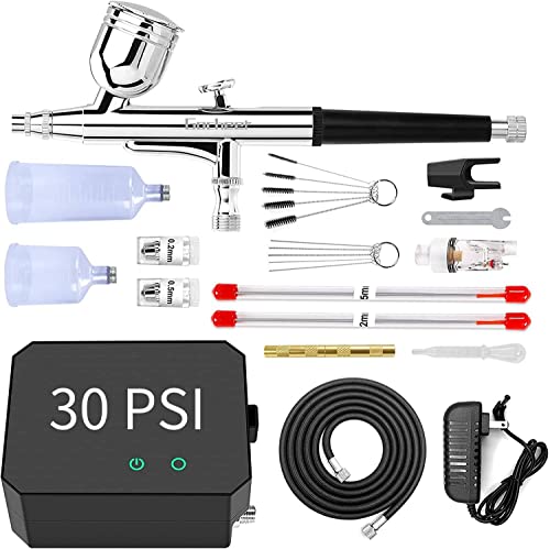 Gocheer Upgraded 30PSI Airbrush Kit, Multi-Function Dual-Action Airbrush Set with Compressor for Painting Portable Air Brush Set for Makeup Art Craft Cake Decoration Nail Design Tattoo Model