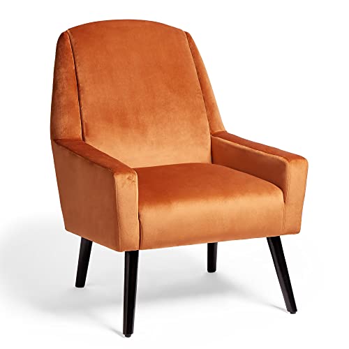 Spinningfield Bond Velvet Accent Stoel - Oker Oranje Zacht Fluwelen fauteuil, Statement Lounge Stoel voor Slaapkamer, Woonkamer, Hal & Kantoor - Modern & Hedendaags Mid-Century Industrieel Ontwerp