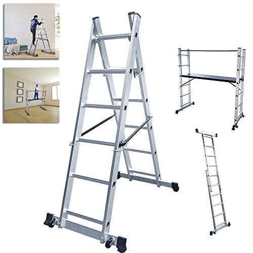 NAIZY Aluminium ladder, bouwsteiger, werkplatform, vouwladder, tot 150 kg belastbaar, anti-slip gecoat
