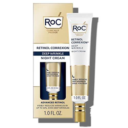 RoC Retinol Correxion Deep Wrinkle Anti-Aging Night Cream, Daily Face Moisturizer with Shea Butter, Glycolic Acid and Squalane, Skin Care Treatment, 1 Ounce 