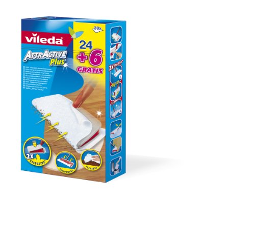 Vileda Attractive Plus Electrostatic Spare CATTURAPOLVERE Cloth Disposable, 24 + 6 Pieces 