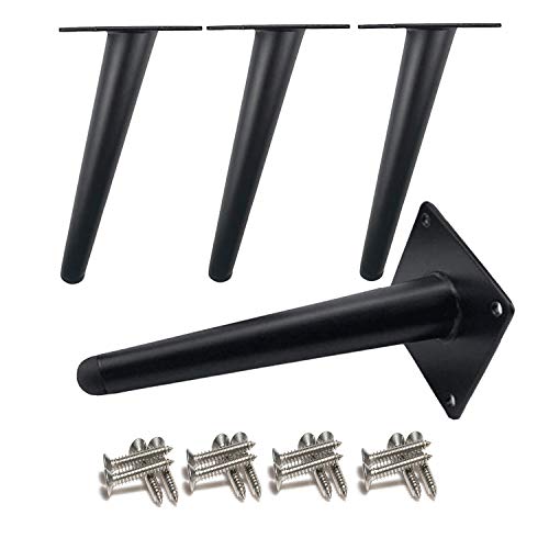 Drenky 4 stuks schuine tafelpoten,Metalen kastpoten,Kegel Meubelpoten,Roestvrij staal,Zwart geverfd 25 cm hoog,Geruisloze, geruisloze vervanging voor banken,Tafels en andere meubelpoten