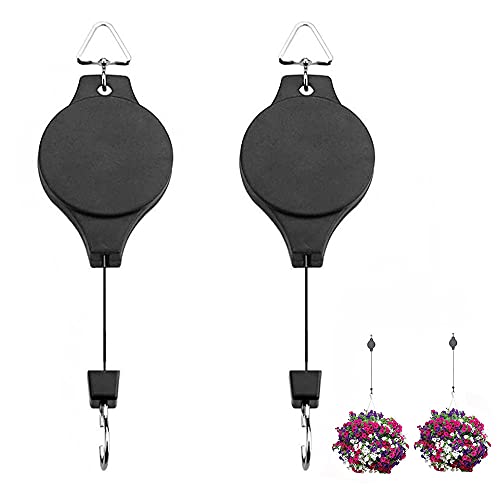 2 stuks hangende plantenmand katrol, plantenkatrol intrekbare plantenhanger, plantenbloemmanden haken, plantenkatrolhanger, voor het ophangen van plantenmanden, vogelvoeder, plantenbak