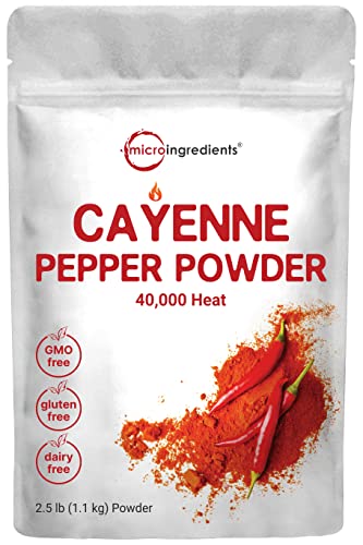 Micro Ingredients Ground Cayenne Pepper Powder Bulk, 2.5 Pounds, 40,000 Heat Units, Spicy and Filler Free, Garden Protection from Wildlife, No Gluten, No GMOs, Vegan Friendly