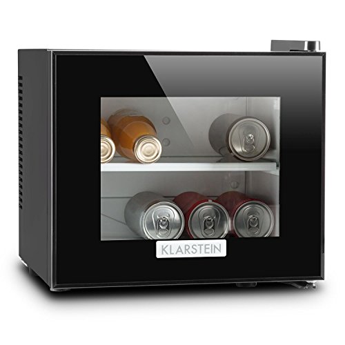 Klarstein Frosty koelkast met glazen deur - minikoelkast, minibar, 10 liter, 33,4 x 30,3 x 31,5 cm, 1 x inzetrek, instelbare temperatuur, glazen raamfront, LED, zwart