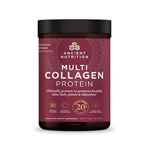 Ancient Nutrition Collagen Powder Protein with Probiotics, Unflavored Multi Collagen Protein with Vitamin C, 45 Servings, Hydrolyzed Collagen Peptides Supports Skin and Nails, Gut Health, 16oz…