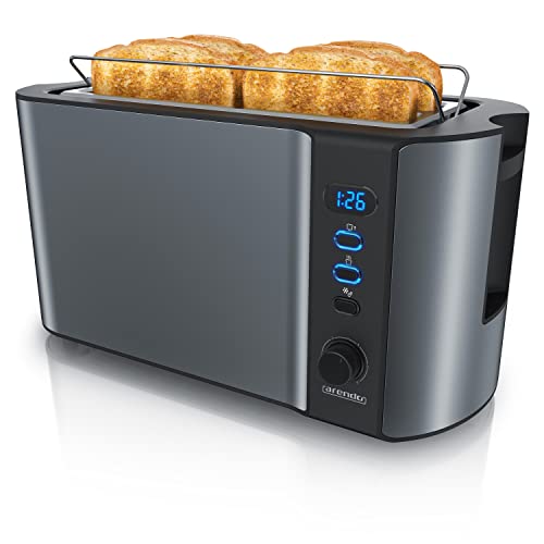 Arendo - Broodrooster 2 Brede Sleuven 4 Plakken Digitaal Display - Automatische Broodrooster 3in1-1500W - 6 Niveaus Instelbaar Ontdooien Opnieuw Verwarmen Kruimellade - Broodrooster Cool Grey