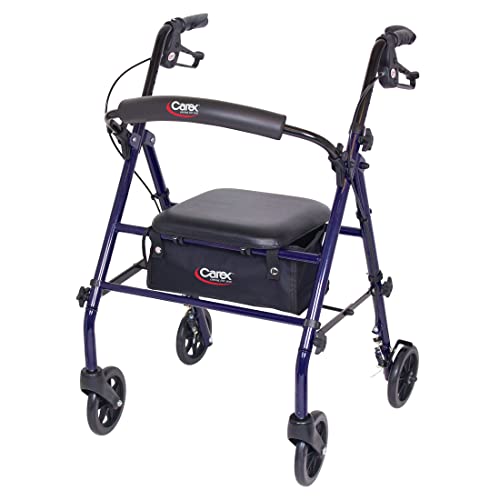 Carex Steel Rollator Walker with Seat and Wheels - Rolling Walker for Seniors - Walker Supports 350lbs, Foldable, For Those 5'0