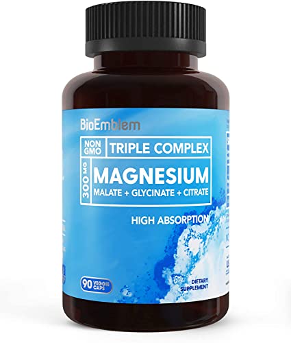 BioEmblem Triple Magnesium Complex | 300mg of Magnesium Glycinate, Malate, & Citrate for Muscle Relaxation, Sleep, Calm, & Energy | High Absorption | Vegan, Non-GMO