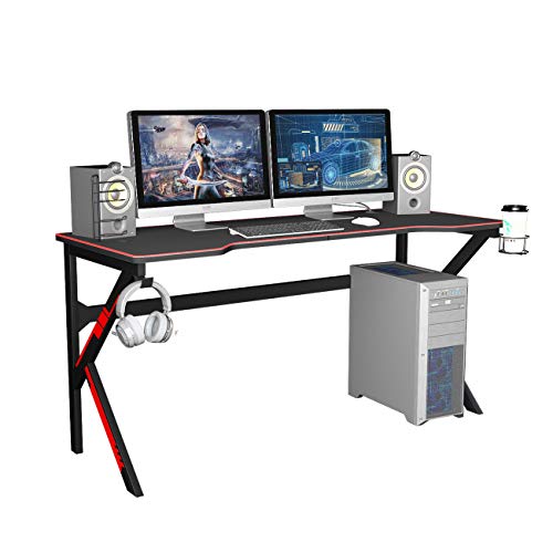sogesfurniture BHEU-LJ-1909-160all Gamingtafel, 160 x 60 cm, grote computertafel, werktafel met muisonderlegger, bekerhouder, hoofdtelefoonhaak, kabelbeheer, zwart