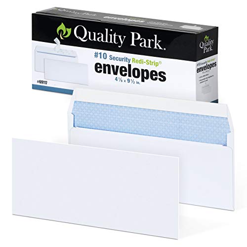 Quality Park #10 Self-Seal Security Envelopes, Security Tint and Pattern, Redi-Strip Closure, 24-lb White Wove, 4-1/8