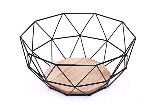 Kontarboor Metalen en houten fruitmand 26 x 26 x 12 cm