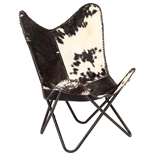 Festnight Stoel vlinder echt lederen fauteuil Butterfly zwart wit 74 x 66 x 90 cm