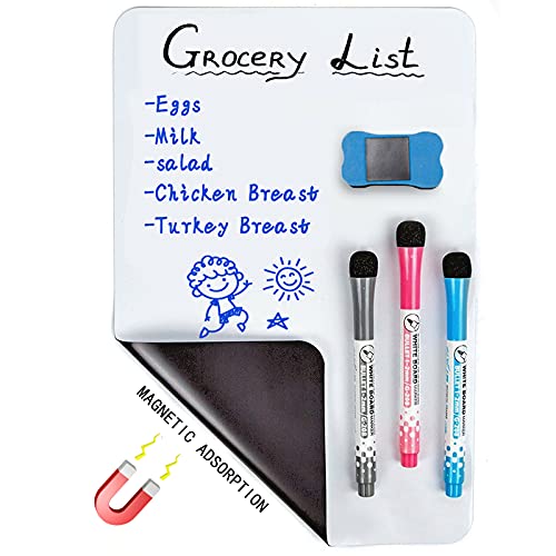 Whiteboard Magnetic Dry Erase Board Self Adhesive for Any Smooth Surface with New Stain Resistant Technology,Home Kitchen Fridge Shopping List and Office Notice Board (12” X 8”)