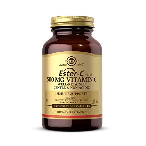 Solgar Ester-C Plus 500 mg Vitamin C (Ascorbate Complex) - Gentle & Non Acidic - Antioxidant & Immune Support - 100 Vegetable Capsules (100 Servings) 