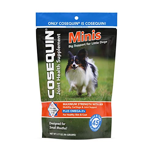Nutramax Cosequin Minis Maximum Strength Joint Health Supplement for Small Dogs - With Glucosamine, Chondroitin, MSM, and Omega-3, 45 Soft Chews