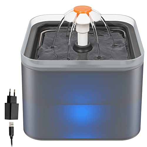 NICREW Kattenfontein, automatische drinkfontein voor katten en honden, ultralichte waterfontein met actieve koolfilter en waterpomp, 2 l, grijs