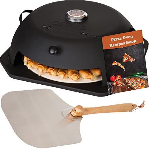 Geras Outdoor Pizza Oven for Grill Kit - Portable Pizza Oven For Outside with Pizza Stone, Pizza Peel and Thermometer – Home Backyard Pizza Maker for Most 18