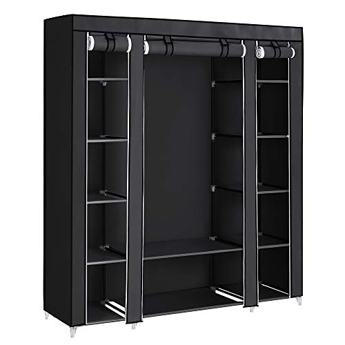 SONGMICS Garderobe, linnenkast, met kledingstang en rekken, soffit cover, voor slaapkamer, kleedkamer, 150 x 45 x 175 cm, zwart LSF03H