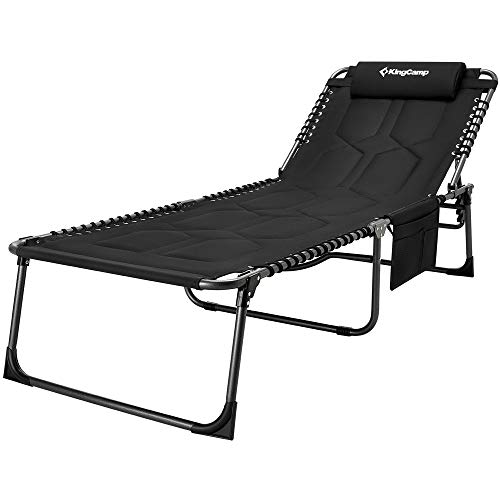 KingCamp Ligstoel Draagbare opvouwbare ligstoel Camping Bed fauteuil Tuinstoelen 4-positie verstelbare rugleuning met kussen, gewatteerd voor super comfort, belasting 150 kg voor terras tuin strand zwembad buiten