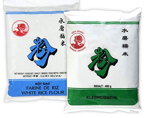 Proefaanbieding Cock glutine rijstmeel 400g + Cock rijstmeel wit 400g, voor de productie van vele Aziatische specialiteiten, (2x400g)