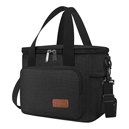 Lunch Bags for Women/Men, Insulated Lunch Bag for Work Office School Picnic - Lunch Cooler Bag Leakproof Lunch Box with Adjustable Shoulder Strap - Black