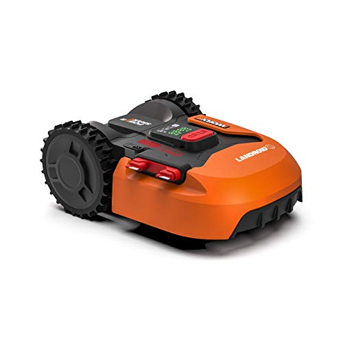 Worx Landroid WR130E 300 m² grasmaaier / robotmaaier met App-functie en accu, handige accu-grasmaaier voor gras maaien van kleine tuinen, een kleine robot als elektrische maaier (draadloos en oranje)