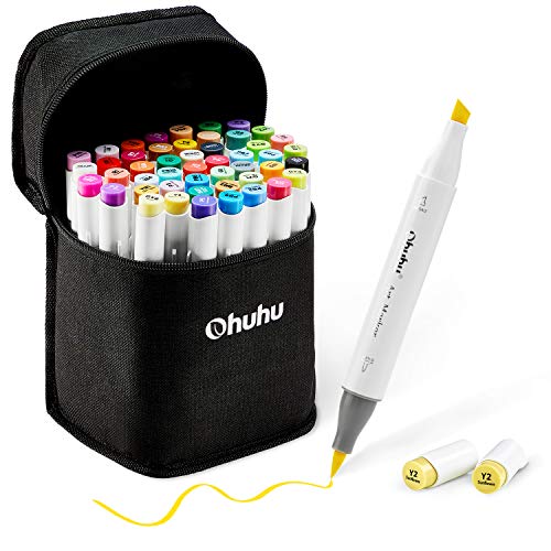 48 - Kleurmarkeringen Set Ohuhu dubbele tip penseel & Beitel schets marker voor kinderen, kunstenaar, studenten, penseelstiften voor schetsen, volwassen kleuren, Kalligrafie, tekenen en illustratie Markers