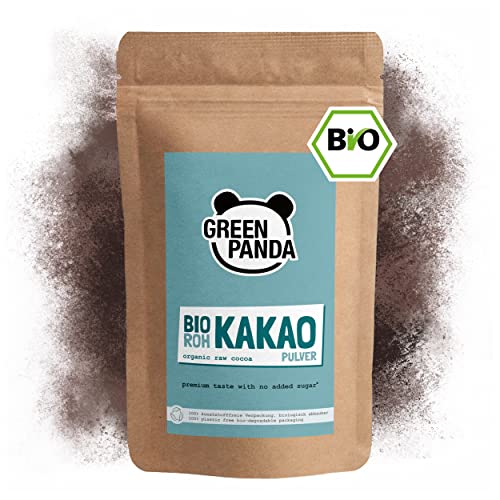 GREEN PANDA® Biologische rauwe cacao van premium cacaobonen, biologisch cacaopoeder, sterk ontdooid en suikervrij, cacao zonder suiker voor drinkchocolade, shakes, desserts, bakken of in de muesli, 1 kg