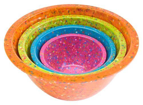 Zak Designs for Prepping and Serving Food, Made with Durable Melamine Mixing Set, Nesting Bowls for Space Saving Storage, 4 Piece Confetti, DAA