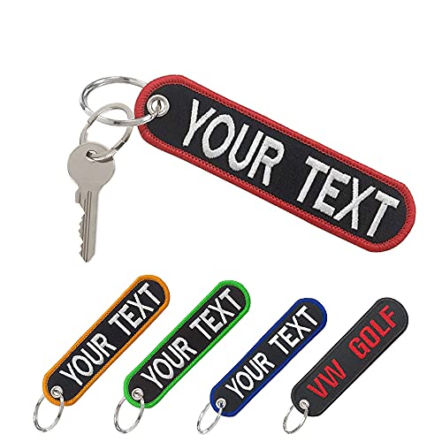 Personalized keychain, Custom Embroidery Your text on the keychain, Double Sided Motorcycles Car Key Tags For Men Scooters Black
