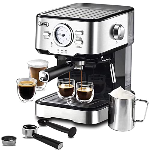 Gevi Espresso Machine 15 Bar Pump Pressure, Cappuccino Coffee Maker with Milk Foaming Steam Wand for Latte, Mocha, Cappuccino, 1.5L Water Tank, 1100W, Black
